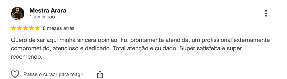 Avaliação 5 estrelas de cliente satisfeito