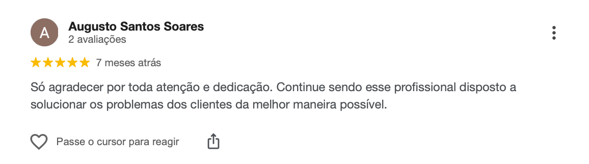 Avaliação 5 estrelas de cliente satisfeito