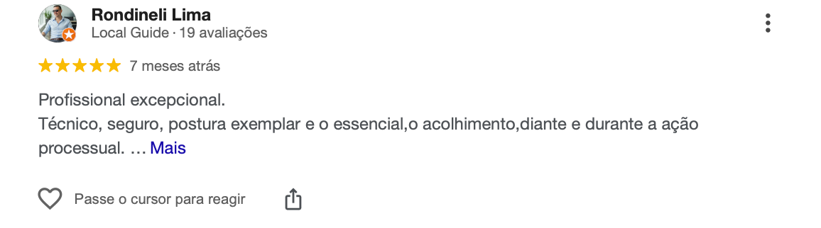 Avaliação 5 estrelas de cliente satisfeito