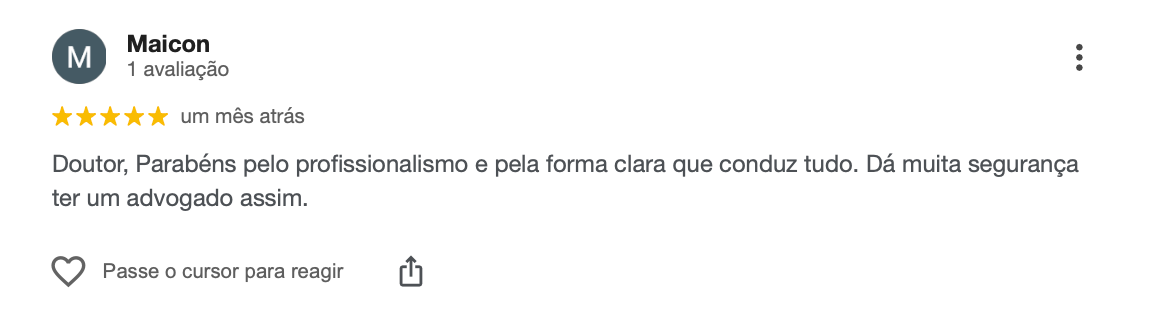 Avaliação 5 estrelas de cliente satisfeito